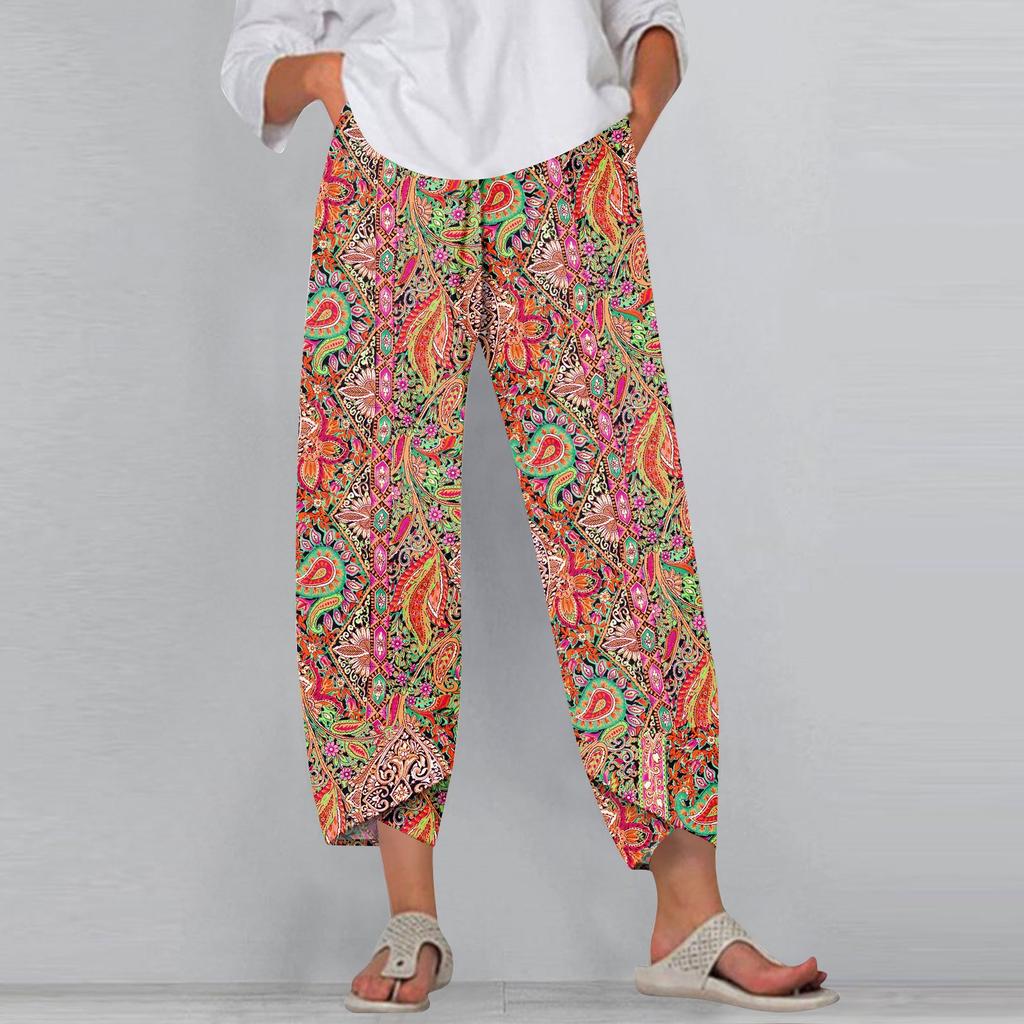 Women's Pants With Pockets Casual Trousers Pants For Women Summer Casual Wide Leg Elastic Waist Pants With Pockets