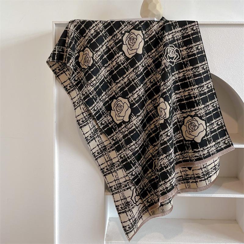 Camellia cashmere scarf women's winter senior sense versatile thickened warm scarf air conditioner shawl
