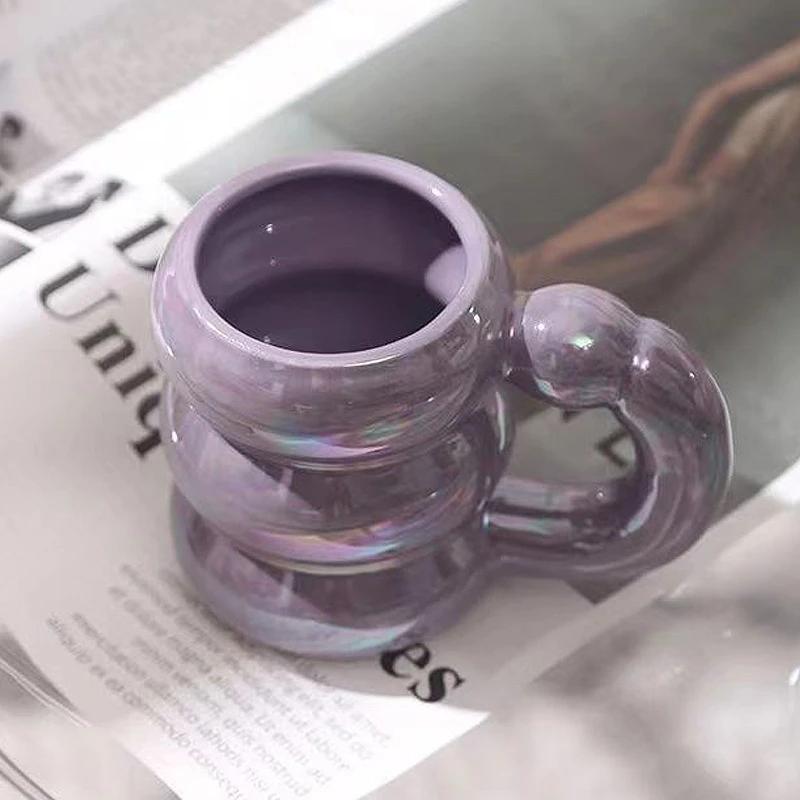 Keramiska Söta Muggar Kaffekoppar Korea Kawaii Designer Cirkel Bubbla Kaffekoppar Frukost Mjölk Juice Te Handtag Kopp Mikrovågssäker