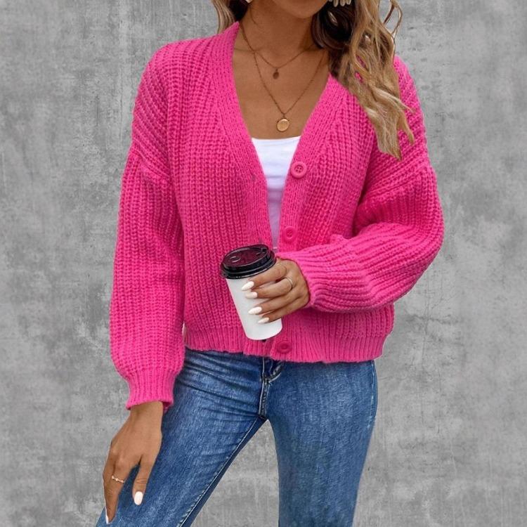 

Women V Neck Knitted Cardigan Jacket Long Sleeve Single Breasted Sweater Coat Autumn Winter Knitwear S