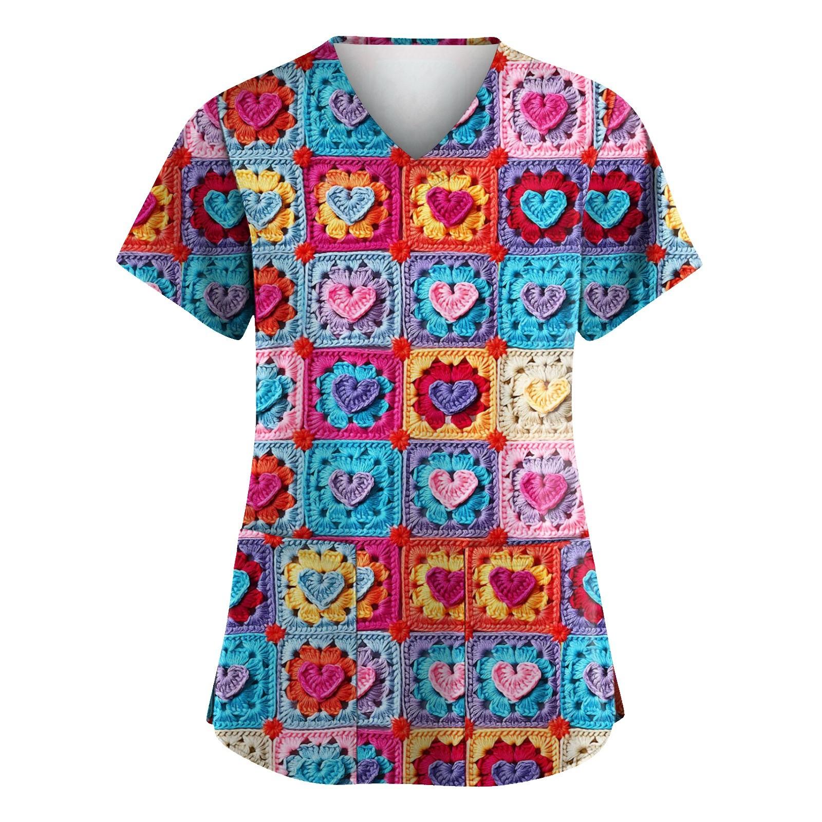 

С Днем святого Валентина, женская мода, V-образный вырез, короткий рукав, рабочая одежда с карманами M