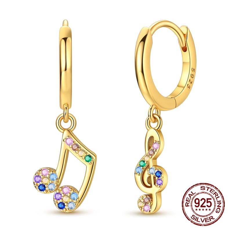 925 Sterling Silver Music Note & Treble Clef Drop Earrings Rainbow Multicolor CZ Huggie Hoop Earrings Jewelry Gift for Women