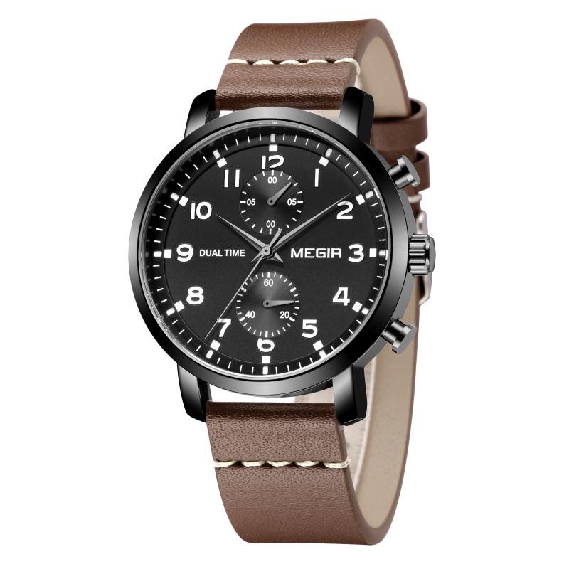 Relojes Hombre Megir 2160 Luxury Chronograph Quartz Watches Custom Logo Leather Men Wrist Watch