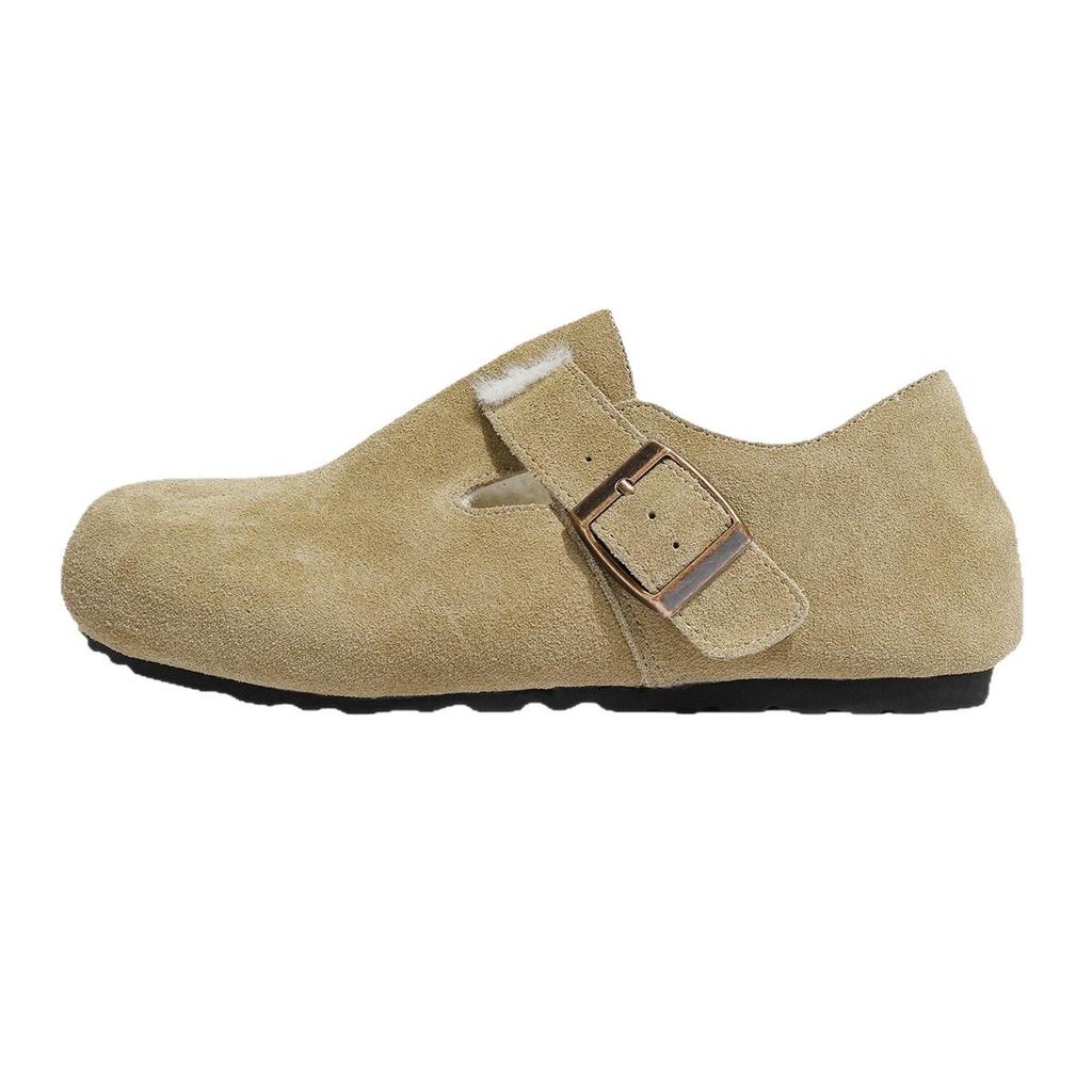 Leather Velvet Birkenstocks, Women'S Autumn Winter Wool Cotton Shoes, Snow Boots, One Pedal, All-Inclusive Birkenstocks, Low Heels And Wear-Resistant