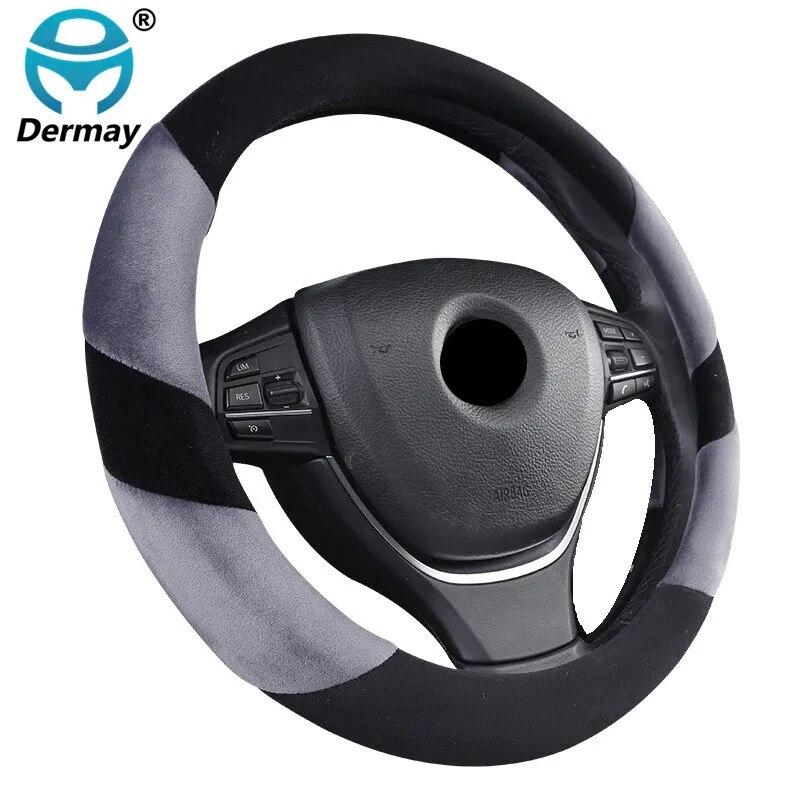 DERMAY 3Colors Plush Steering Wheel Cover Winter Warm Soft Touch Short Fur Fit Standard Steering Wheel 14-15" High Quality