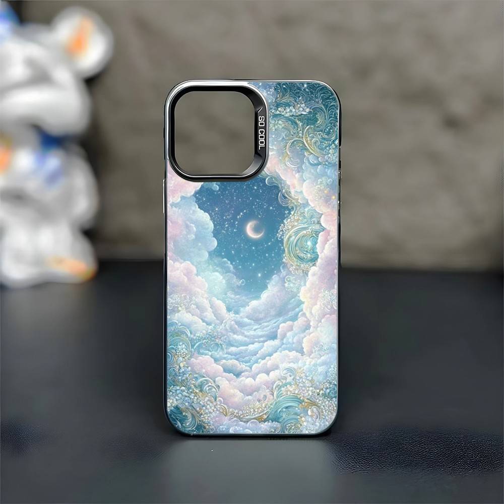 Golden Stars Moon Nebula Pink Phone Case For iPhone17,16,15,14,13,12,11 Plus,Pro Max Black Matte Shockproof Cover