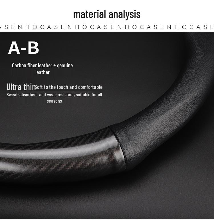 Universal Genuine Leather Carbon Fiber Steering Wheel Cover, Ultra-Thin and Comfortable Grip for All Seasons