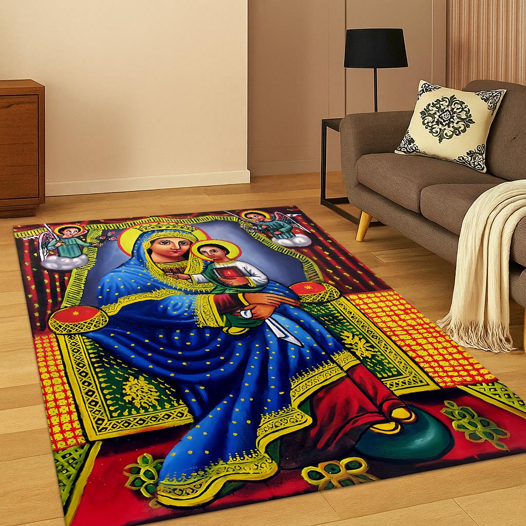 African Ethiopian Style Carpet Rug for Home Bedroom Living Room Sofa Doormat Decor,Kid Area Rug Play Game Non-slip Floor Mat