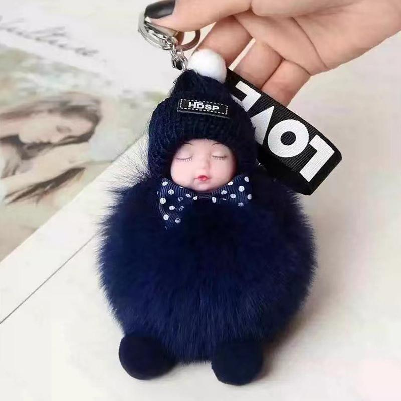 Sleeping Baby Cute Fluffy Plush Doll Keychains Women Girl Bags Pendant Backpack Decoration Gift