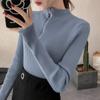 Pletené dámské svetry s poloviční výstřihem na zip, pulovry, podzimní a zimní, základní dámské svetry, štíhlé, pevné, pletené, pull Femme topy