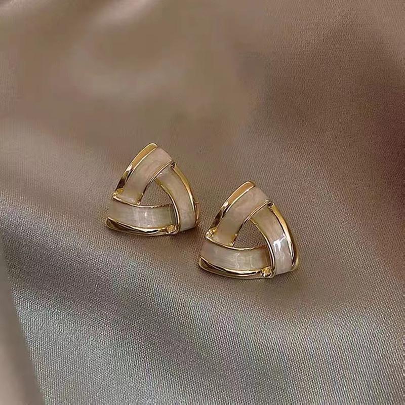 S925 Silver Triangle Earrings: Retro French Drip Glaze, Elegant & Trendy Design for Women Electroplated