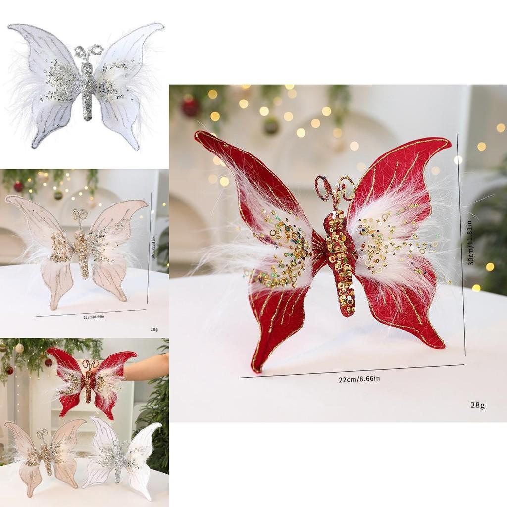 Christmas Decor Butterfly With Plush Fabric For Holiday Scene Decoration