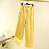 Spring Cotton Colorblock High Waist Casual Banana Pants - Plus Size, Slimming, Versatile Straight Leg with Pockets