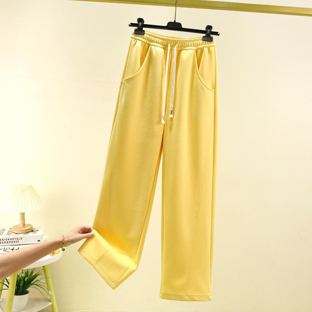 Spring Cotton Colorblock High Waist Casual Banana Pants - Plus Size, Slimming, Versatile Straight Leg with Pockets