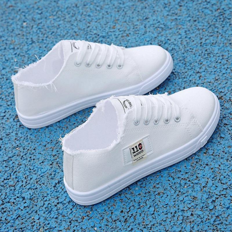 canvas shoes new women's spring little white shoes flat baseplate shoes lazy shoes half a tray