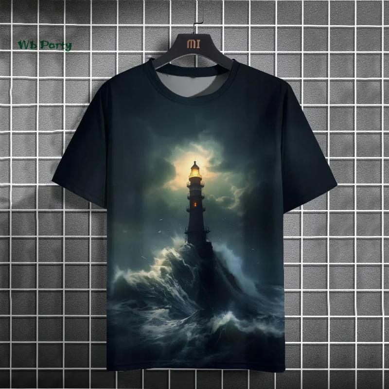 Lighthouse 3D Printed Men's Short Sleeve T-Shirts Hip Hop Street Tops Casual Loose Men's Clothing