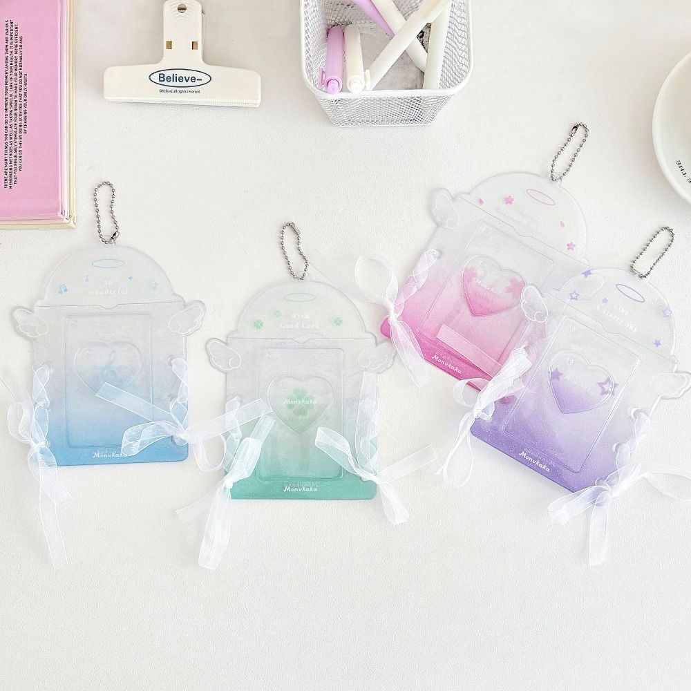 Cute PVC Photo Card Holder Transparent Glitter Kpop Idol Photo Sleeves Lace Tie Protective Display Sleeves Girls Gift