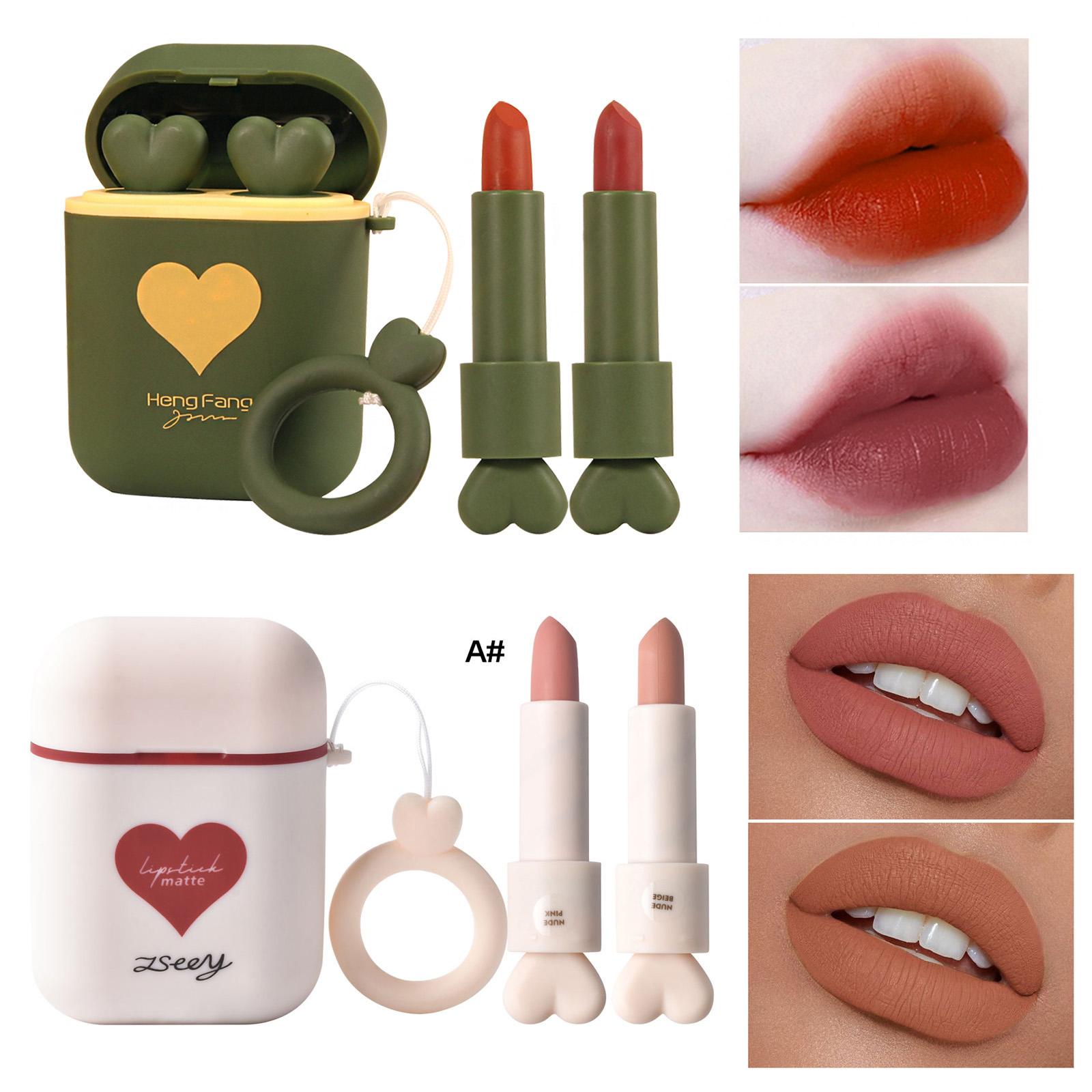 

Hengfang 2 компл./лот наушники Love Icon двойная трубка с антипригарным покрытием долговечная водонепроницаемая помада матовая помада в форме наушников губная помада телесного цвета красные губы макияж