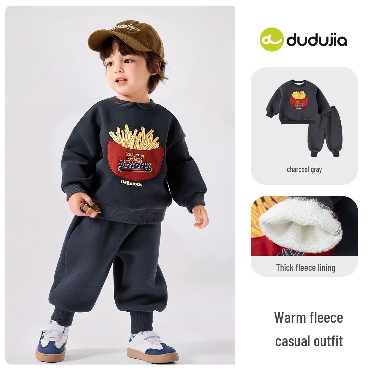 

Winter Velvet Dudujia Baby Set: Thick, Stylish Clothing for Boys & Girls 100cm деревне вугілля/сірий колір