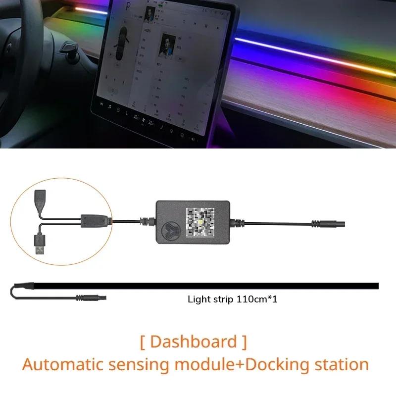 For Tesla Model 3 Y 64Colors RGB Neon LED Center Console Dashboard Wireless Charging Light Ambient Lamp USB Power APP Controller 1 strip