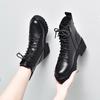 Women's boots 2025 winter new British style platform leather boots black first layer cowhide lace-up short boots casual muffin boots