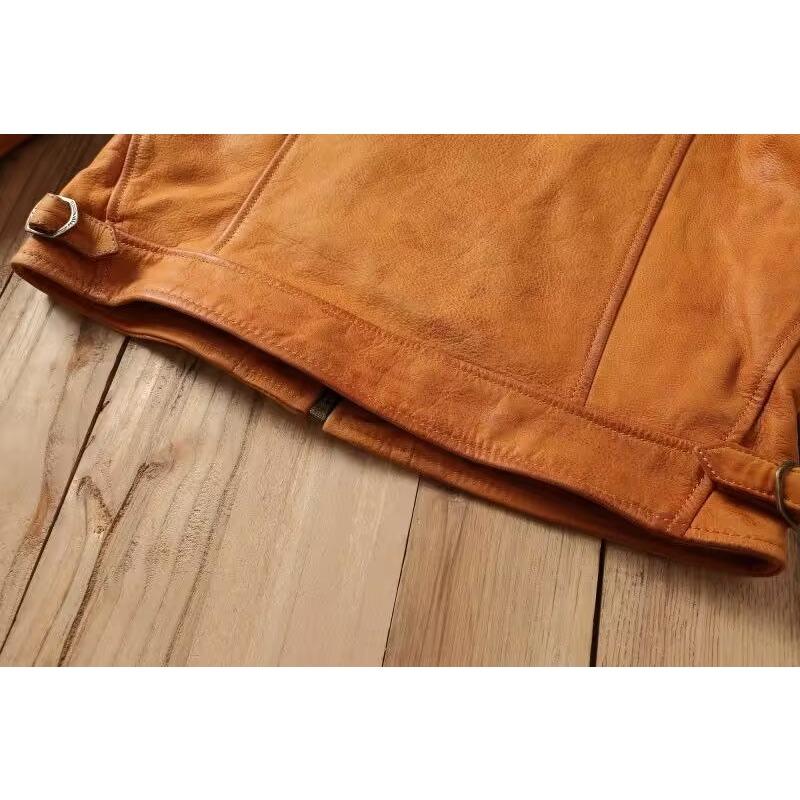 Chinese Size Uncoated Frosted Natural Cowhide Men Leather Jacket Soft Short Slim Fit Vintage Genuine Leather Coat Autumn