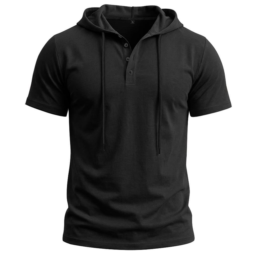 Men’s T-shirts Hooded Short Sleeves Cotton Shirts Fitness Tops Casual Street Punk Hip Hop Style Wear