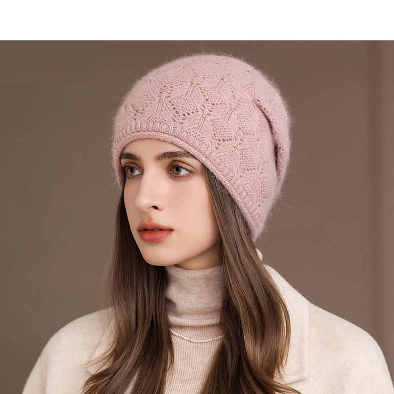 Winter Rabbit Fur Knitted Hat Women's Pullover Hat