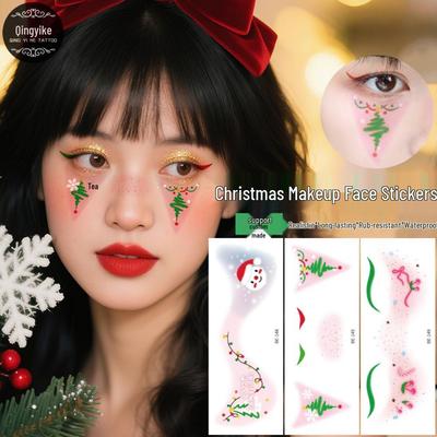 Christmas Makeup Stickers: Festive Blush & Eyeshadow with Tree, Snowflake & Snowman Designs for Parties & New Year