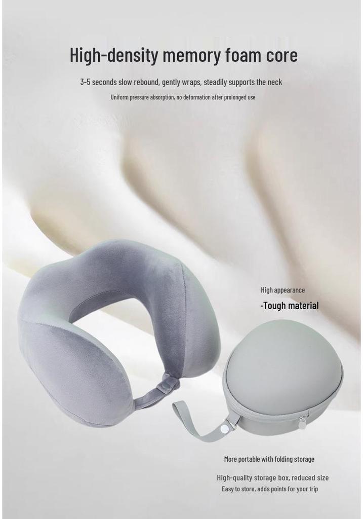 Blue Travel U-Shape Memory Foam Pillow: Foldable, Portable Neck Support with Buckle, Perfect for Naps.