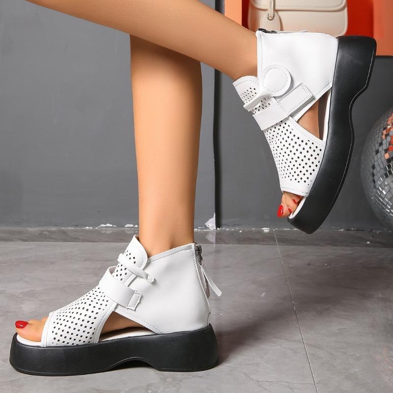 Women's Spring and Summer New Fish Mouth Cutout Boots Platform Wedge Sandals Back Zipper Waterproof Platform Sandals