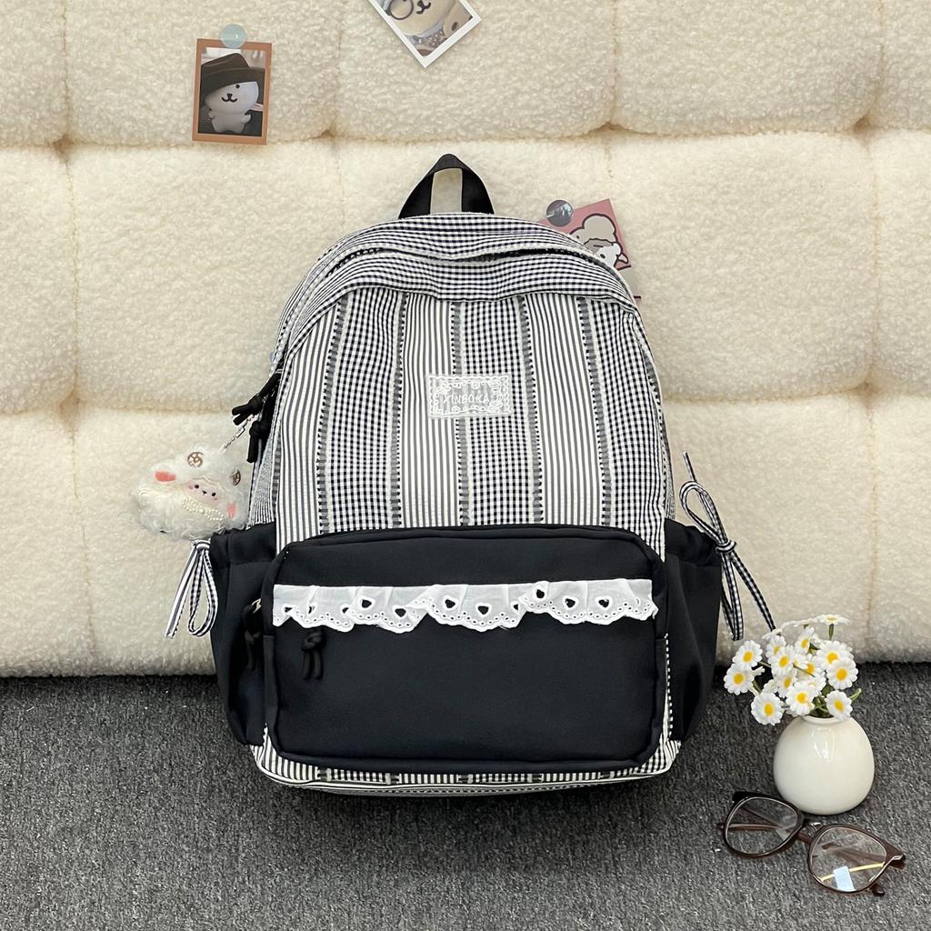Schoolbag High-value Plaid Burden-reducing Backpack for Boys and Girls, Lightweight and Large-capacity Waterproof Backpack, Small Fresh and Versatile