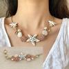 New Starfish Shell Pendant Chain Necklace Shining Retro Temperament Boho Choker Jewelry Bead Pearl Necklace Female Fashion