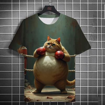 Cute Fat Cat Graphic T-Shirt Men 3D Printed Summer Round Neck Oversized Casual Loose Breathable Short Sleeve T-Shirts