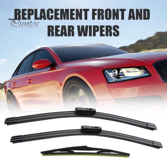 Natural Rubber Wiper Blades Car 3 Piece Set for Mazda CX-5 CX-9 Pre-2017/2017+, 24"+18"+14" Easy Installation Front and Rear Windshield Wipers, Silent