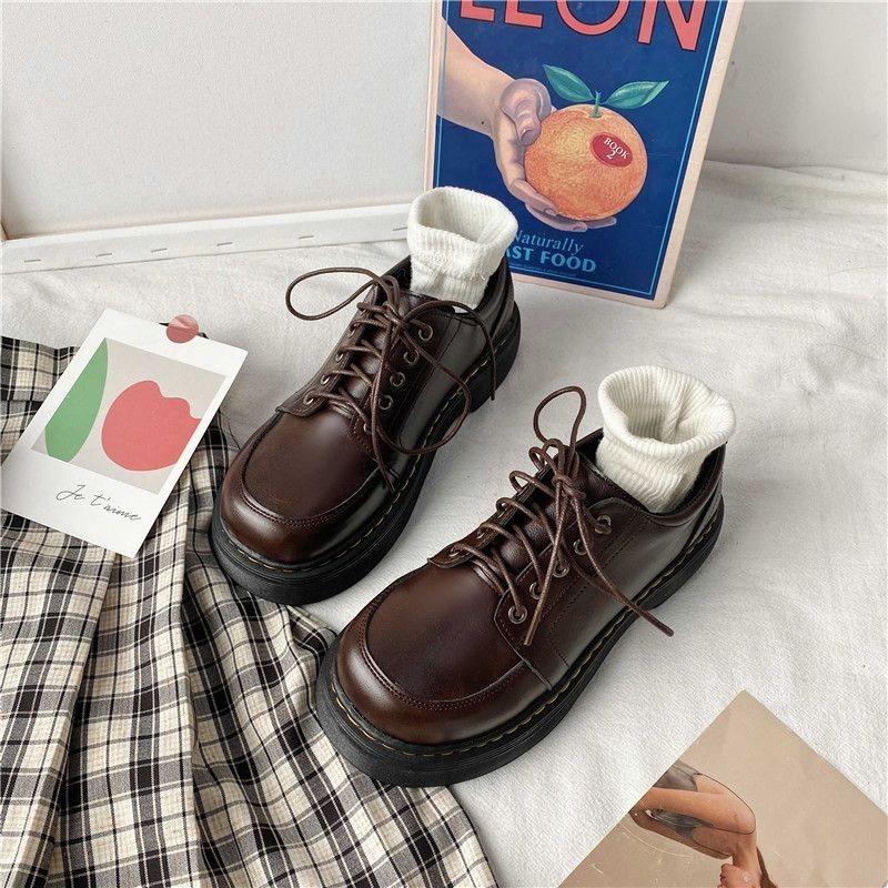 Shoes women's new small leather shoes retro style leather shoes college style platform versatile shoes