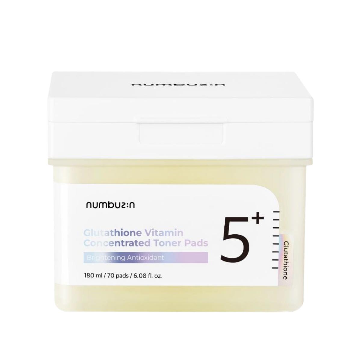 

Numbuzin No. 5 Vitamin Concentrated Glutathione C Brightening Film Pad Glow Skin 70 Pads (+6 Extra Pads) 180ml