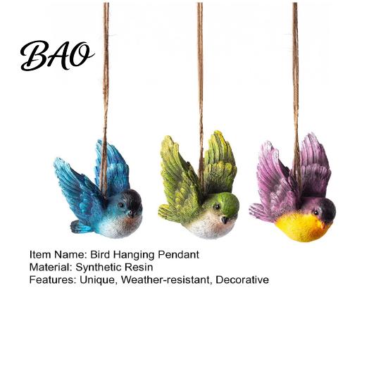 Yard Art Hanging Decorations 3Pcs Resin Bird Ornament, Hand-Painted Figurine with Jute String, Colorful Ornaments Weatherproof Outdoor Tree