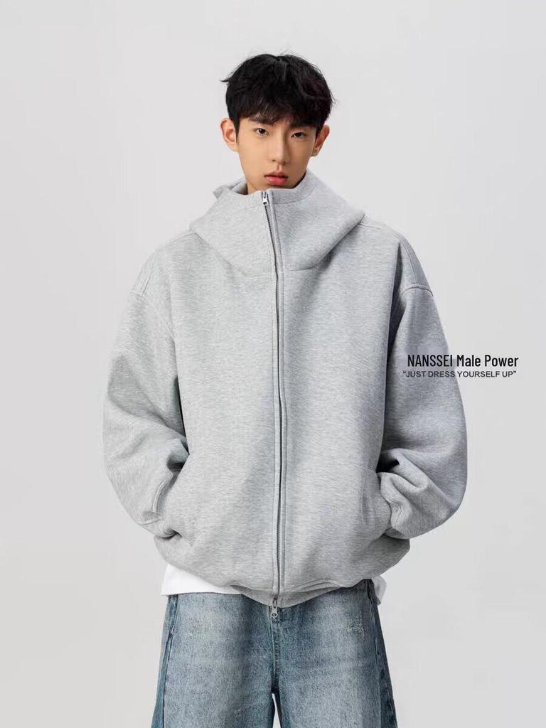 Men's Retro Heavyweight Cardigan Hoodie - Trendy, Loose-Fit Jacket for Spring/Autumn