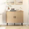 Buffet HOMCOM meuble de rangement avec portes coulissantes à lattes, armoire de cuisine avec pieds en acier, ton chêne