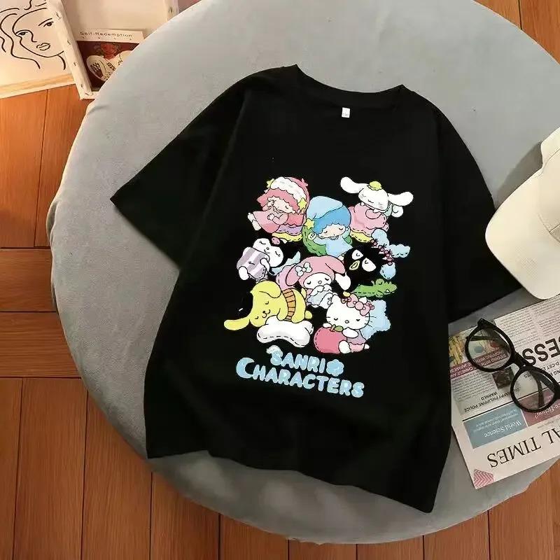 

Sanrio Fashion Летняя новая футболка My Melody большого размера Семейная одежда Футболка унисекс Многоцветный узор Клетчатая уличная футболка Y2k L