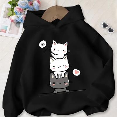 Kinder Süßer Katzen Kapuzenpullover Cartoon Grafikdruck Kawaii Pullover Sweatshirt Mädchen Jungen Japanischer Stil Lässig Streetwear Herbst Winter