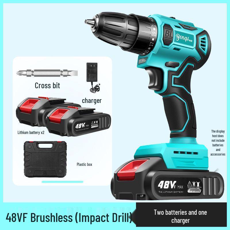 High Power Cordless Brushless Impact Drill with Pure Copper Motor and Rechargeable Lithium Battery