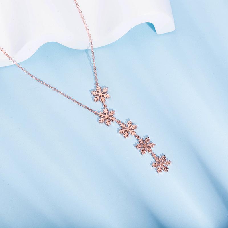 

Серебряное колье-кисточка «Снежинка» 925 пробы: Женская корейская модная ключичная цепочка розового золота