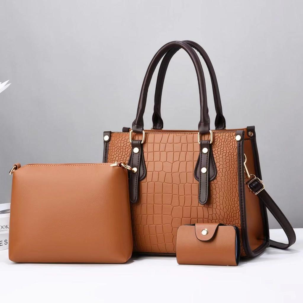 Pu Leather Handbag With Contrast Color Stone Pattern And Multiple Pockets For Daily Use