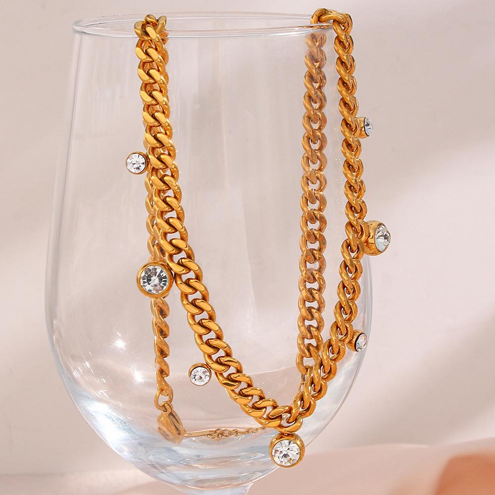 New Fashion Simple Personality Titanium Necklace 18K Gold Plated Stainless Steel Geometric Zircon Pendant Trendy Gift