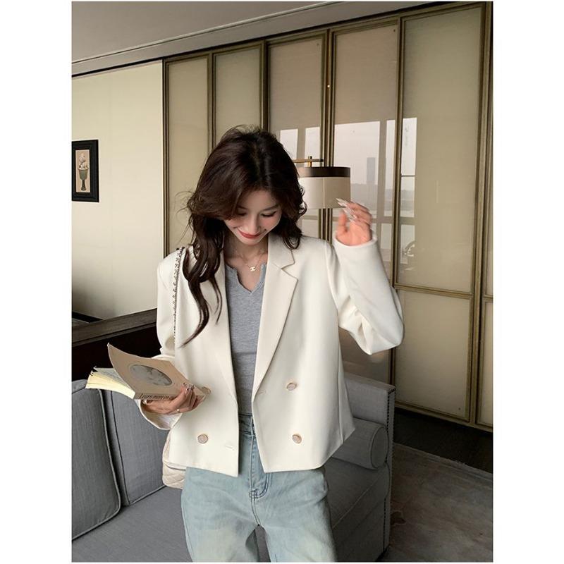 Casual White Small Suit Jacket for Women Spring and Autumn New Short Thin Suit Commuting All-match Jacket