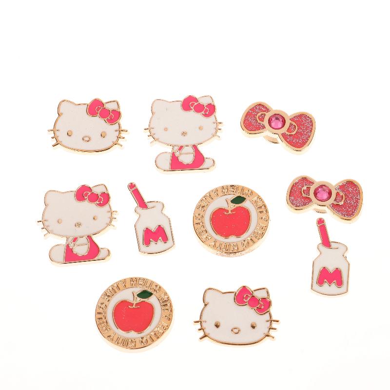 10Pcs/Set Kawaii Hello Kitty Shoe Charm Cute Cartoon Kt Cat Shoes Decoration Diy Detachable Shoes Buckle Shoe Accessories Gifts