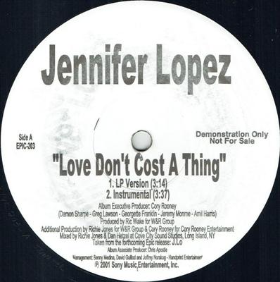12inch Record JENNIFER LOPEZ  Love Dont Cost A Thing EPIC203PROMO Epic 2001 US Rap  HipHopRB Used