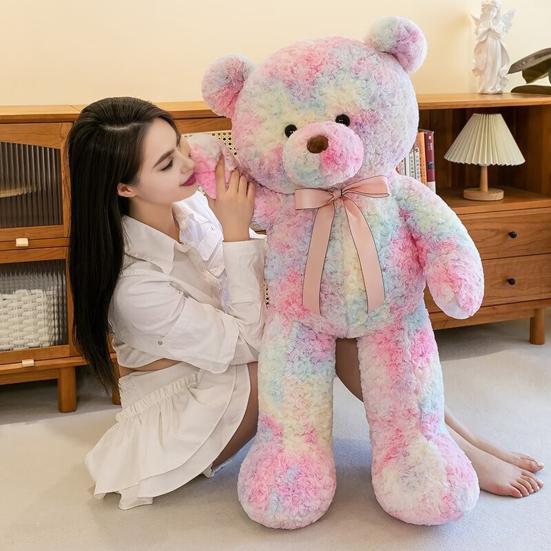 Yousheng Bear Doll Dreamy Gradient Color Giant Size Girl Plush Toy with Bowknot Decor Valentine Day Home Decor